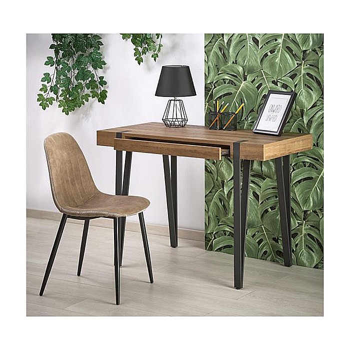 Birou HM B39, cadru metalic, MDF, polita pentru tastatura, 110x55x76 cm, nuc [1]