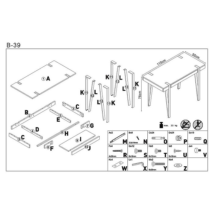 Birou HM B39, cadru metalic, MDF, polita pentru tastatura, 110x55x76 cm, nuc [6]