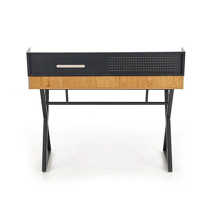 Birou HM B43, cadru metalic, MDF, spatiu depozitare, 110x51x90 cm, stejar/negru [3]
