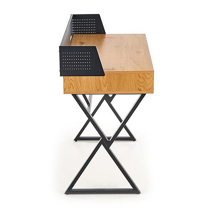 Birou HM B43, cadru metalic, MDF, spatiu depozitare, 110x51x90 cm, stejar/negru [4]