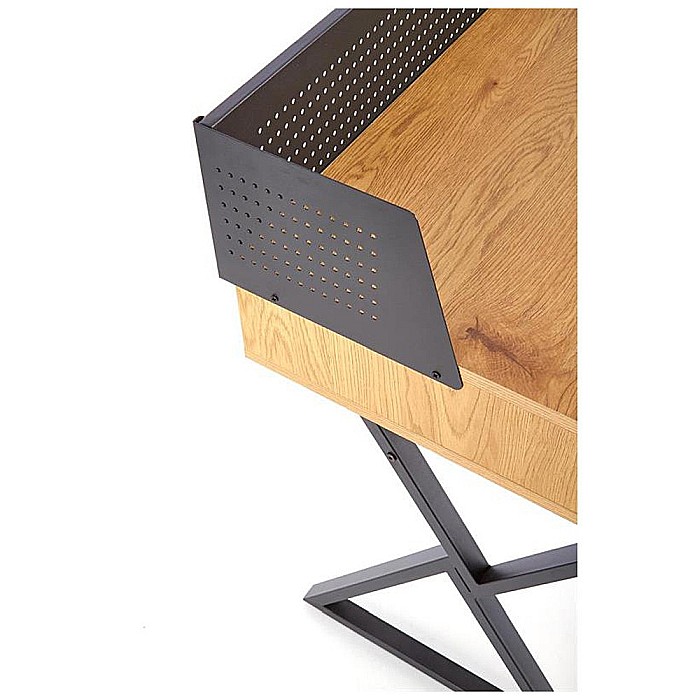 Birou HM B43, cadru metalic, MDF, spatiu depozitare, 110x51x90 cm, stejar/negru [5]
