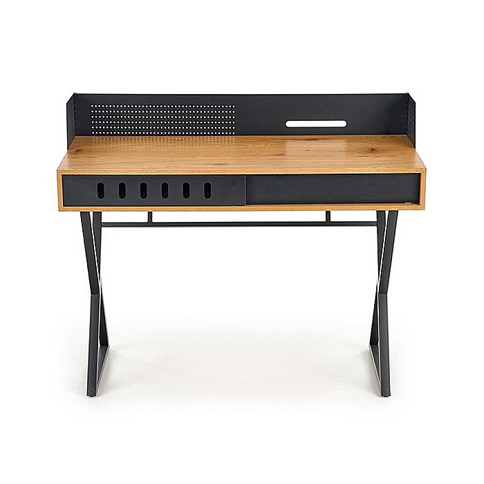 Birou HM B43, cadru metalic, MDF, spatiu depozitare, 110x51x90 cm, stejar/negru [6]