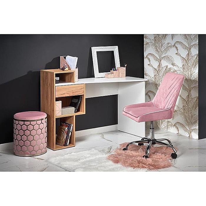 Birou HM Conti, rafturi, sertar, PAL melaminat, 122x57x90 cm, stejar auriu/alb [6]