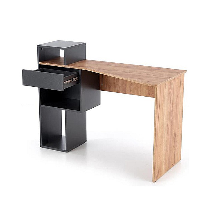 Birou HM Conti, rafturi, sertar, PAL melaminat, 122x57x90 cm, stejar/gri antracit [1]