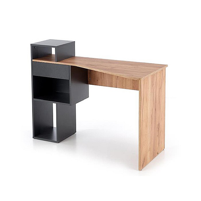 Birou HM Conti, rafturi, sertar, PAL melaminat, 122x57x90 cm, stejar/gri antracit [6]