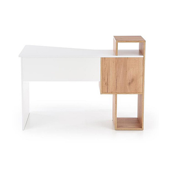 Birou HM Conti, rafturi, sertar, PAL melaminat, 122x57x90 cm, stejar auriu/alb [5]