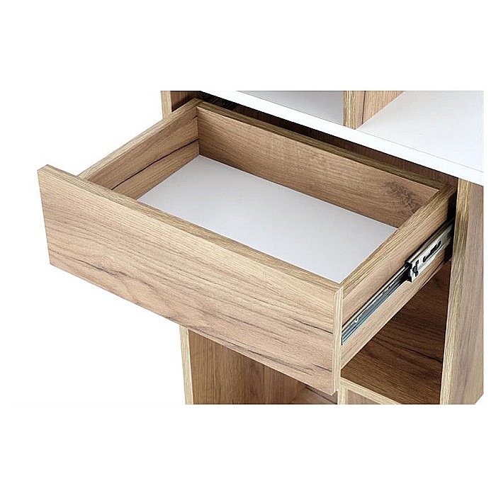 Birou HM Conti, rafturi, sertar, PAL melaminat, 122x57x90 cm, stejar auriu/alb [3]