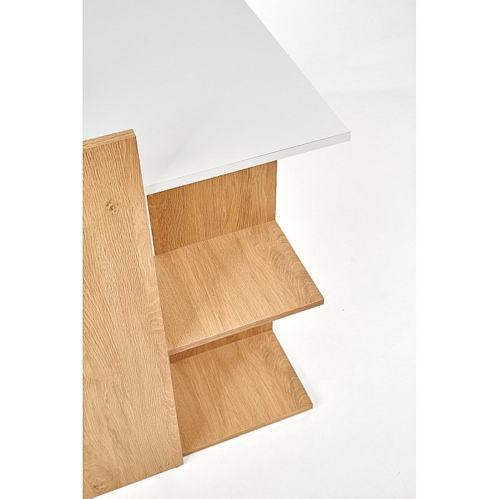 Birou HM Fino, 2 rafturi, PAL melaminat, 122x57x85 cm, stejar auriu/alb [10]