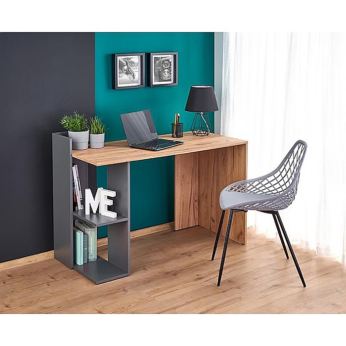Birou HM Fino, 2 rafturi, PAL melaminat, 122x57x85 cm, stejar/gri antracit [1]
