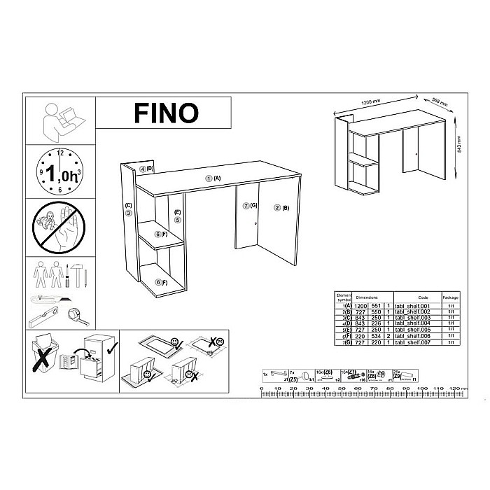 Birou HM Fino, 2 rafturi, PAL melaminat, 122x57x85 cm, stejar auriu/alb [2]