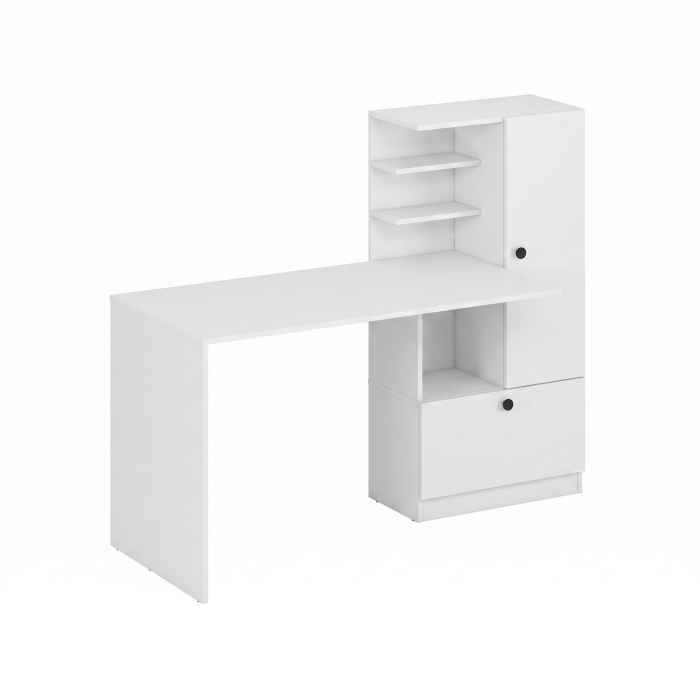 Birou HM Hobas cu dulap multifunctional, 2 usi, polite, alb [3]