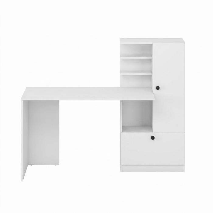 Birou HM Hobas cu dulap multifunctional, 2 usi, polite, alb [4]