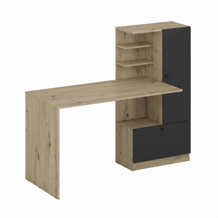 Birou HM Hobas cu dulap multifunctional, 2 usi, polite, stejar artizanal/negru [2]