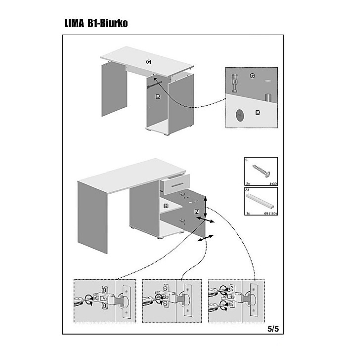 Birou HM Lima B1, cu usa si sertar, PAL melaminat, 120x55x75 cm, stejar sonoma [7]