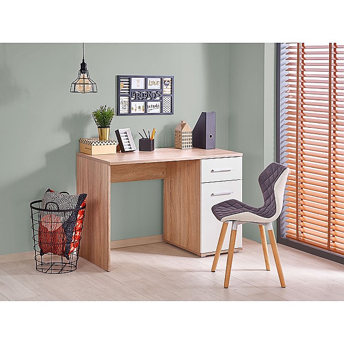 Birou HM Lima B1, cu usa si sertar, PAL melaminat lucios, 120x55x75 cm, stejar sonoma/alb [1]