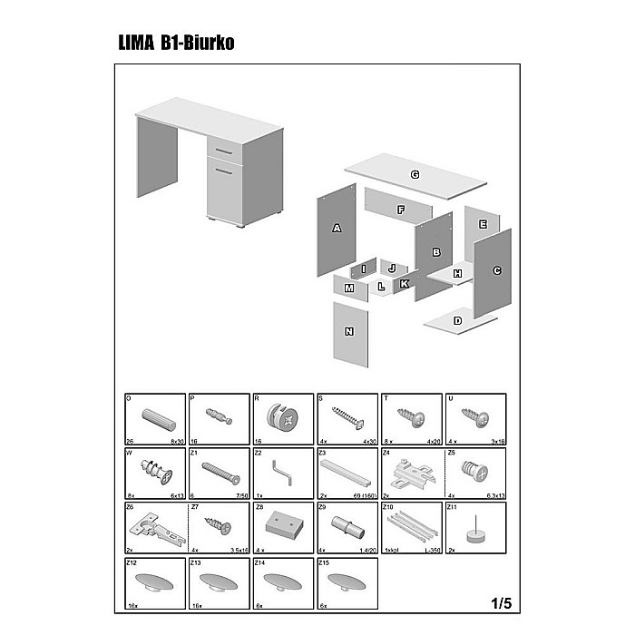 Birou HM Lima B1, cu usa si sertar, PAL melaminat lucios, 120x55x75 cm, alb [3]