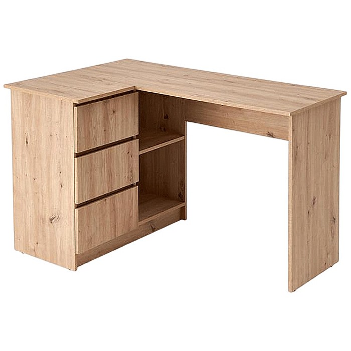 Birou pe colt HM Bega, blat PAL, 3 sertare, 2 rafturi, design modern, stejar artizanal [4]