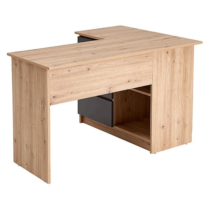 Birou pe colt HM Bega, blat PAL, 3 sertare, 2 rafturi, design modern, stejar artizanal/antracit [5]