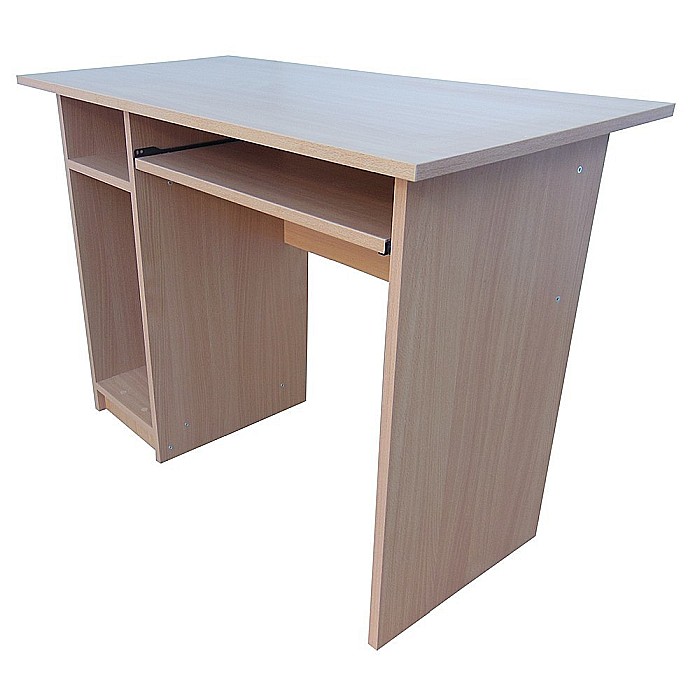 Birou pentru calculator cu spatiu de depozitare, polita pentru tastatura, PAL melaminat, 100x52x76 cm, fag [3]