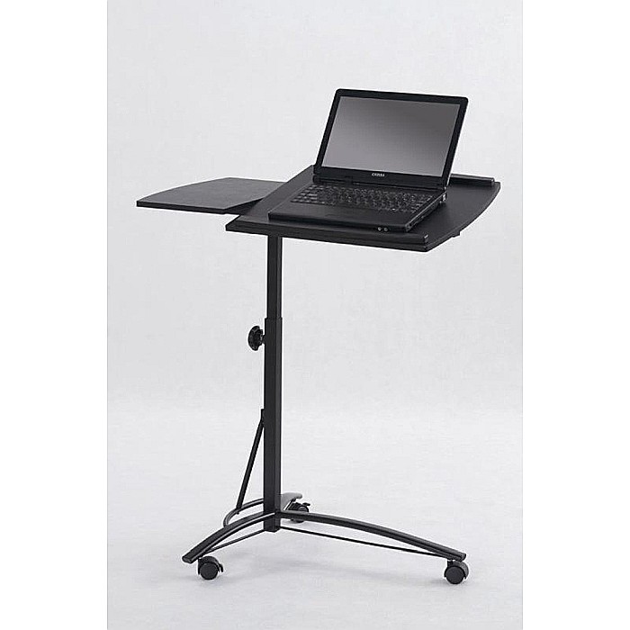 Birou pentru laptop HM B14, inaltime reglabila, unghi inclinare ajustabil, cu roti, cadru metalic, MDF, 73x40x63-93 cm, negru [2]