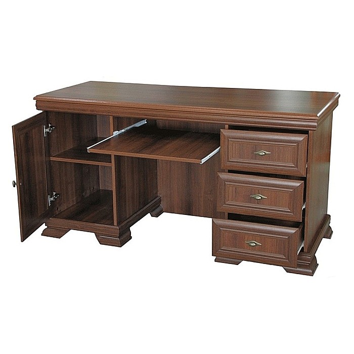 Birou VMB, clasic, 3 sertare, usa, polita tastatura, Pal Melaminat, insertii MDF, Nuc [3]