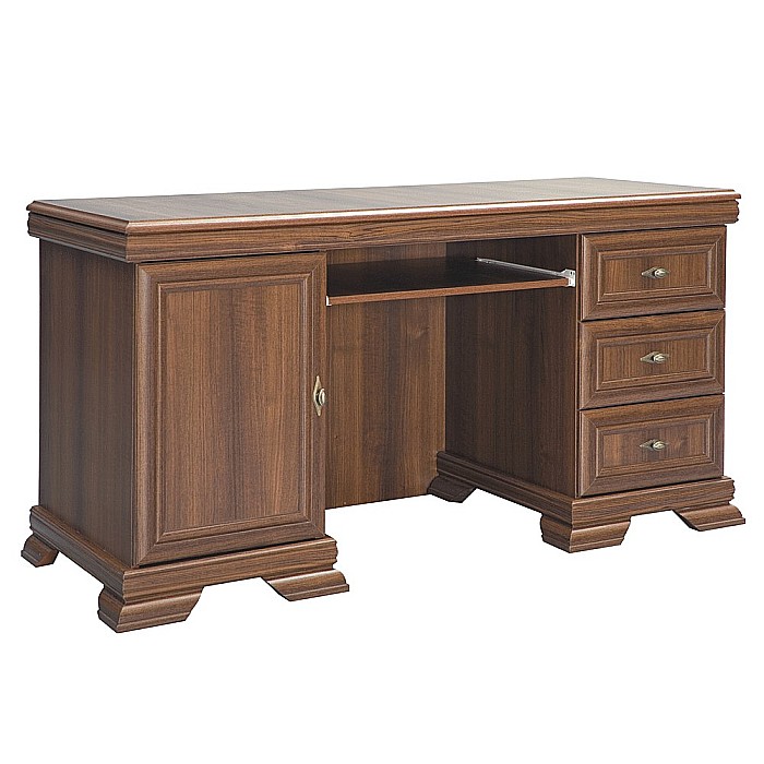 Birou VMB, clasic, 3 sertare, usa, polita tastatura, Pal Melaminat, insertii MDF, Nuc [2]