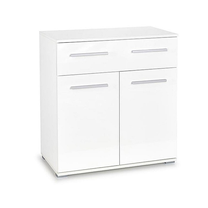 Comoda dormitor HM Lima KM1, Pal Melaminat, cu 2 usi, un sertar, cant ABS, alb [1]