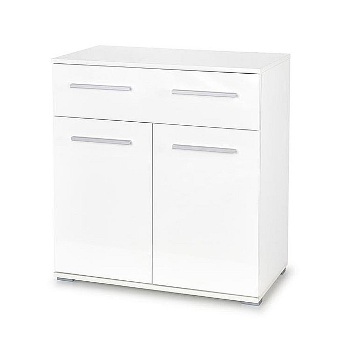 Comoda dormitor HM Lima KM1, Pal Melaminat, cu 2 usi, un sertar, cant ABS, alb [2]