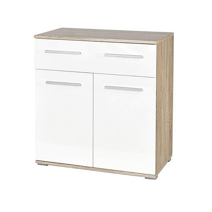 Comoda dormitor HM Lima KM1, Pal Melaminat, cu 2 usi, un sertar, cant ABS, stejar sonoma/alb [2]