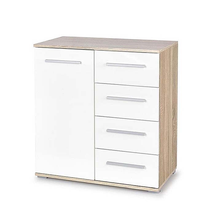 Comoda dormitor HM Lima KM2, Pal Melaminat, cu o usa, 4 sertare, cant ABS, stejar sonoma/alb [1]