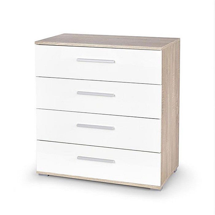 Comoda dormitor HM Lima KM3, Pal Melaminat, cu 4 sertare, cant ABS, stejar sonoma/alb [1]