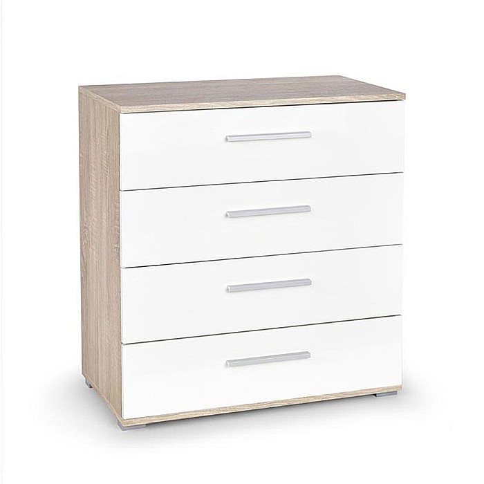 Comoda dormitor HM Lima KM3, Pal Melaminat, cu 4 sertare, cant ABS, stejar sonoma/alb [2]