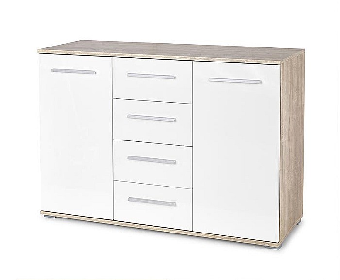 Comoda dormitor HM Lima KM4, Pal Melaminat, 2 usi, 4 sertare, cant ABS, stejar/alb [3]