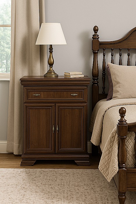 Comoda dormitor si living, VM1, Pal Melaminat, cu 2 usi, un sertar, cu elemente din MDF, Nuc [1]