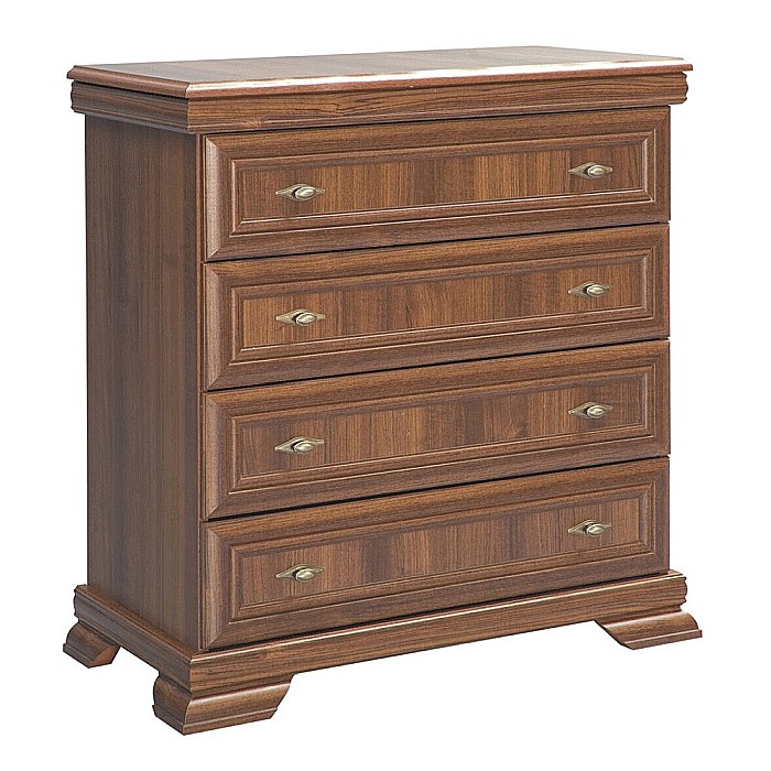 Comoda dormitor VM2, Pal Melaminat, cu 4 sertare, cu elemente din MDF, Nuc [2]