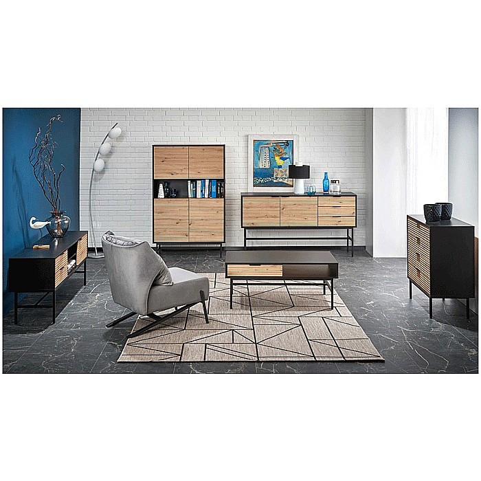 Comoda living HM Murano KM2, MDF Furniruit, cu 4 sertare, stejar artizanal/negru [4]
