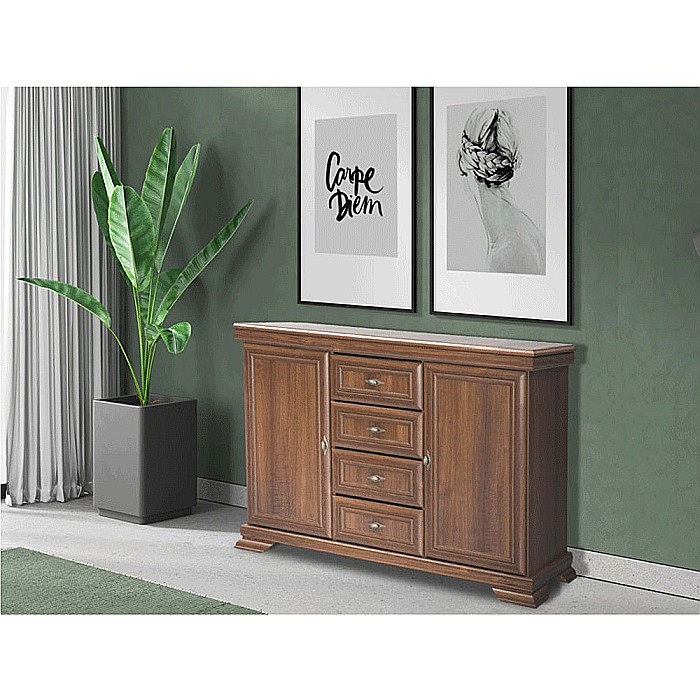 Comoda living si dormitor, VM3, 4 sertare, 2 usi, Pal melaminat, cu insertii MDF, Nuc [9]