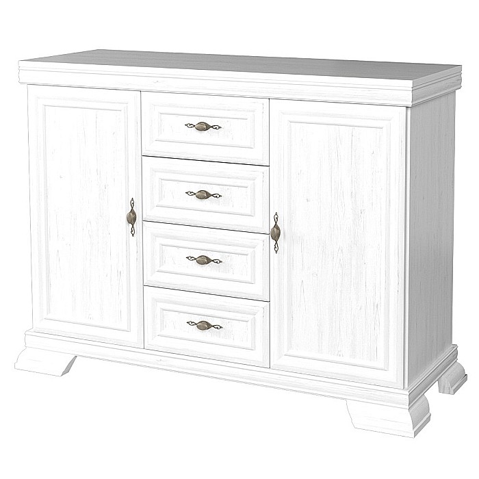 Comoda living si dormitor, VM3, 4 sertare, 2 usi, Pal melaminat, cu insertii MDF, Alb Antichizat [3]