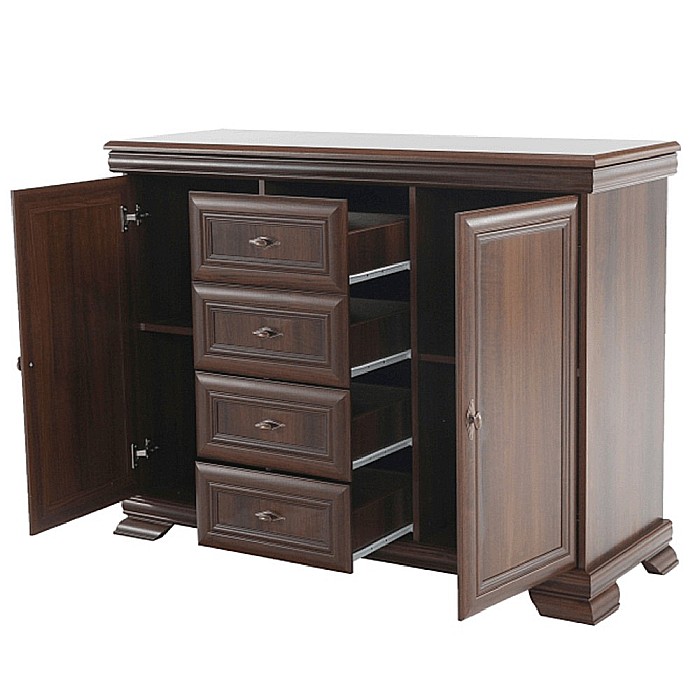Comoda living si dormitor, VM3, 4 sertare, 2 usi, Pal melaminat, cu insertii MDF, Nuc [8]
