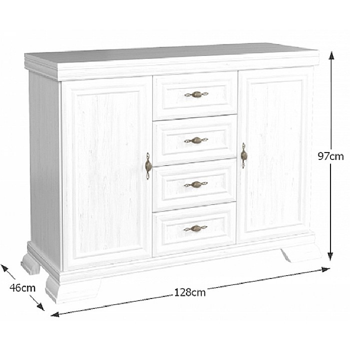Comoda living si dormitor, VM3, 4 sertare, 2 usi, Pal melaminat, cu insertii MDF, Alb Antichizat [6]