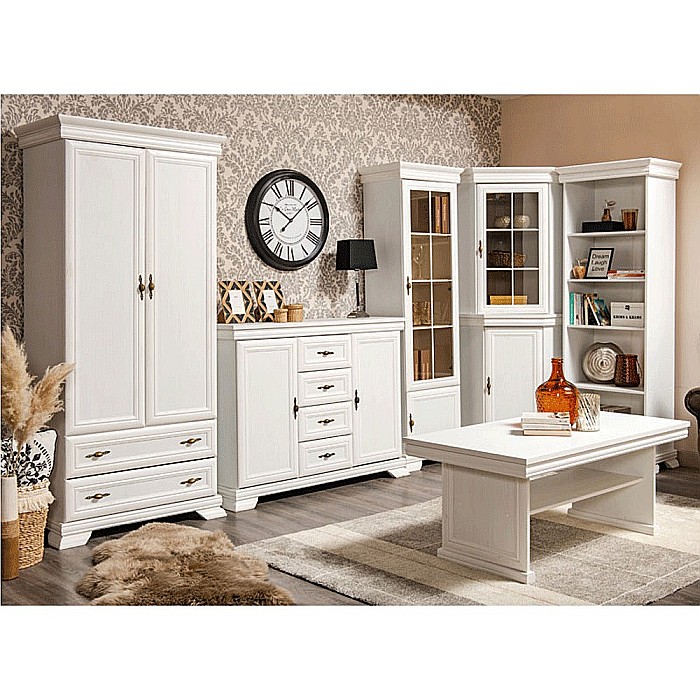 Comoda living si dormitor, VM3, 4 sertare, 2 usi, Pal melaminat, cu insertii MDF, Alb Antichizat [5]