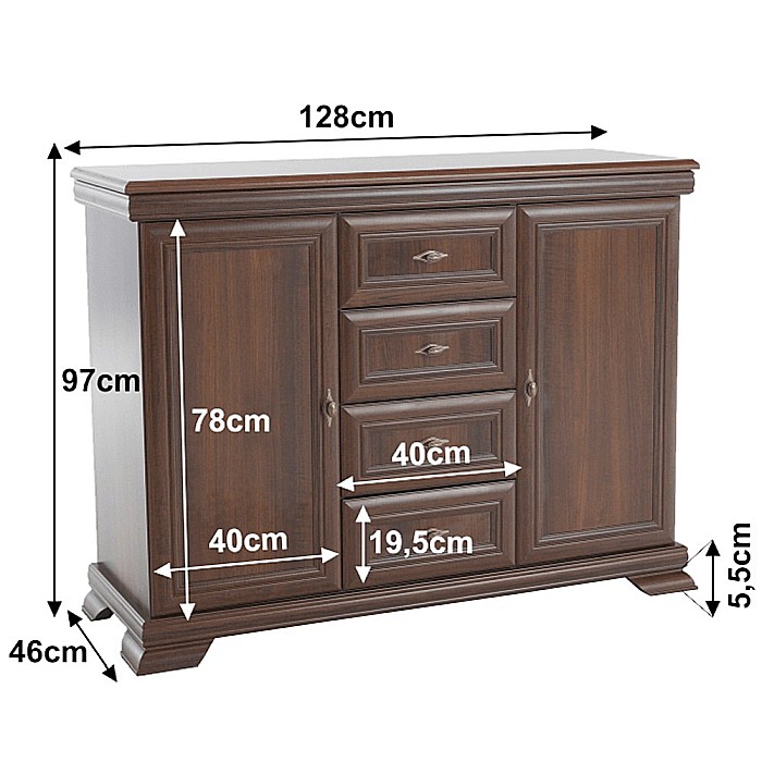 Comoda living si dormitor, VM3, 4 sertare, 2 usi, Pal melaminat, cu insertii MDF, Nuc [4]