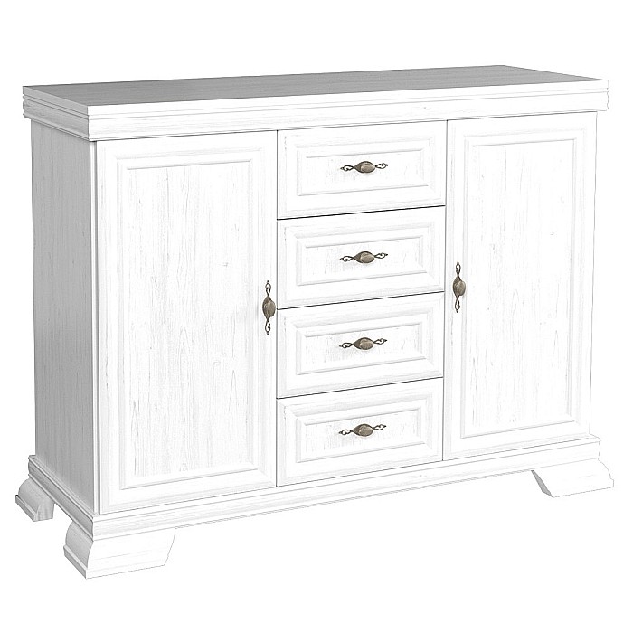 Comoda living si dormitor, VM3, 4 sertare, 2 usi, Pal melaminat, cu insertii MDF, Alb Antichizat [2]