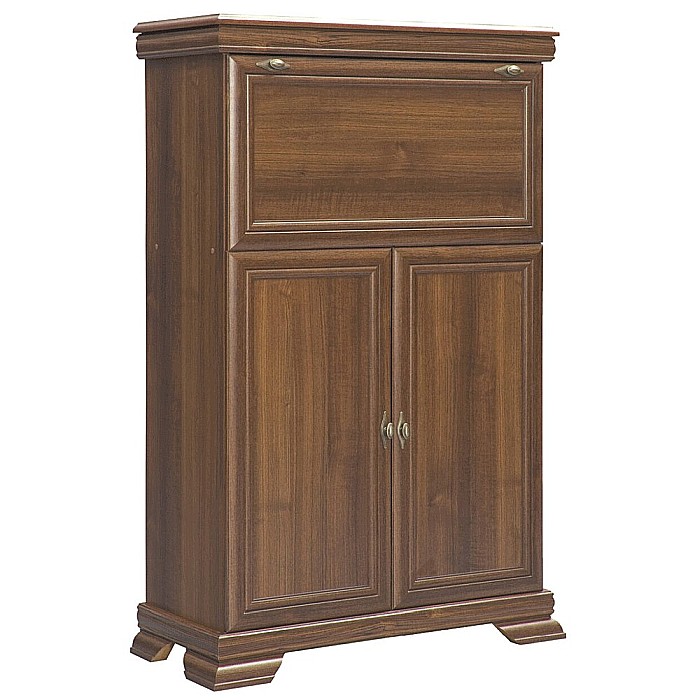 Comoda living VM5, o usa rabatabila pentru bar, 2 usi fixe, Pal Melaminat, cu elemente din MDF, Nuc [3]