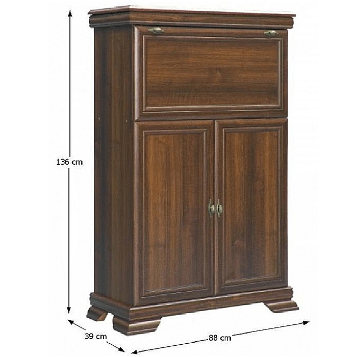 Comoda living VM5, o usa rabatabila pentru bar, 2 usi fixe, Pal Melaminat, cu elemente din MDF, Nuc [4]