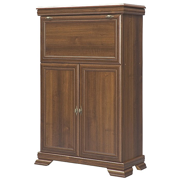 Comoda living VM5, o usa rabatabila pentru bar, 2 usi fixe, Pal Melaminat, cu elemente din MDF, Nuc [2]