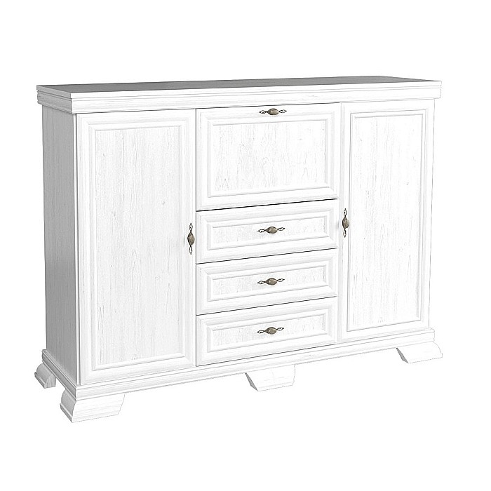 Comoda living VM6P, o usa rabatabila pentru bar, 2 usi fixe, 3 sertare, Pal melaminat, cu insertii MDF, Alb Antichizat [4]