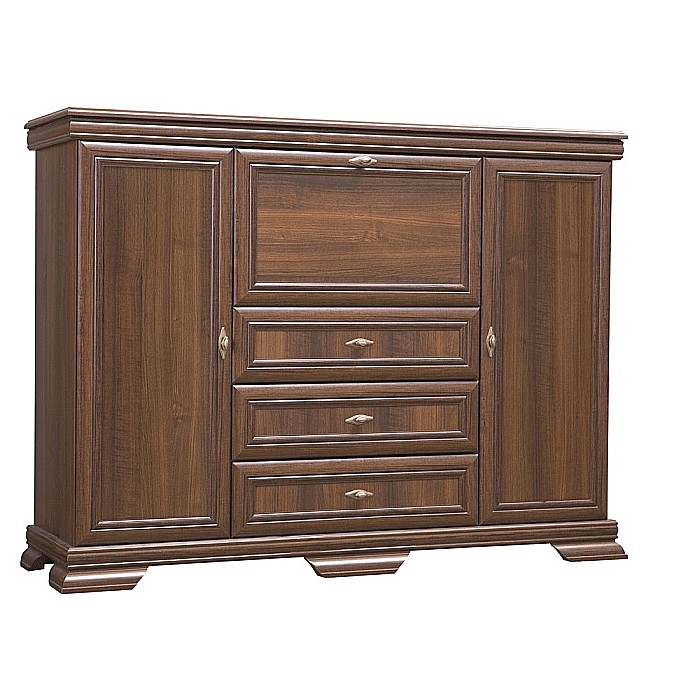 Comoda living VM6P, o usa rabatabila pentru bar, 2 usi fixe, 3 sertare, Pal melaminat, cu insertii MDF, Nuc [3]