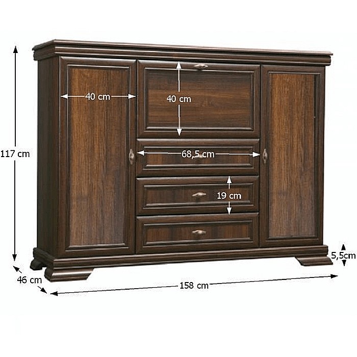 Comoda living VM6P, o usa rabatabila pentru bar, 2 usi fixe, 3 sertare, Pal melaminat, cu insertii MDF, Nuc [5]