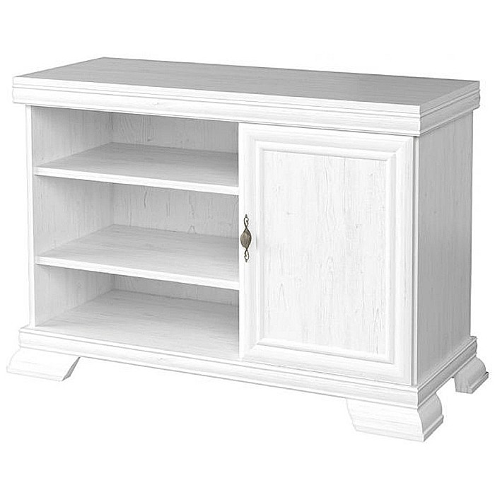 Comoda living VMT, Pal Melaminat, cu o usa, 3 polite, cu elemente din MDF, Alb Antichizat [3]